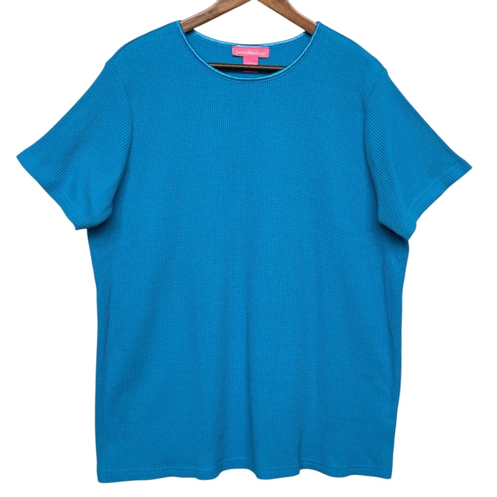 Woman Within Turquoise Blue Waffle Knit Short Sleeve Crew Neck Tee Top 1X Plus